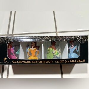 Disney Princess Glassware Set with Yellow, Green, Blue, and Pink